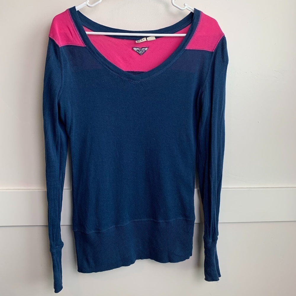 Roxy Blue & Pink Colorblock Long Sleeve Shirt